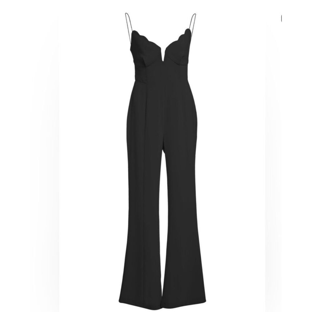 Significant Other Black Cut-Out Tie Back Scallop Trim Wide Leg Jumpsuit Size 8